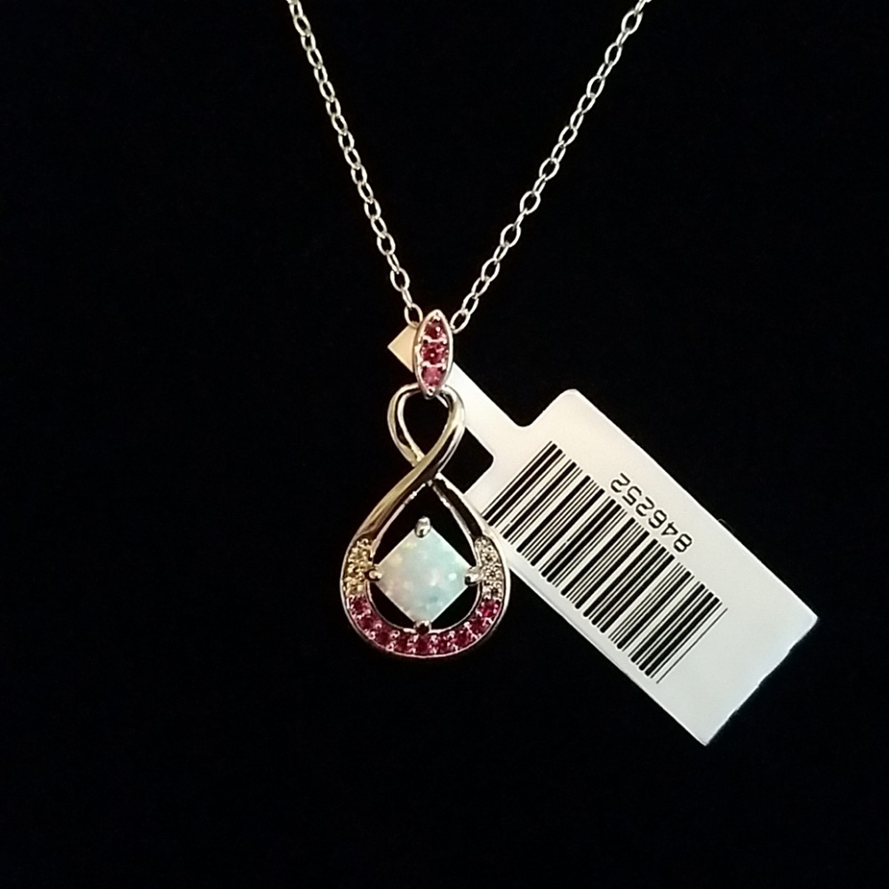 Genuine opal, ruby & sapphire accent necklace 925S